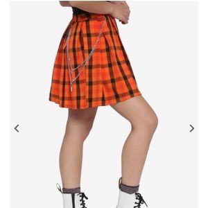 Orange Plaid Pleated Chain Skirt